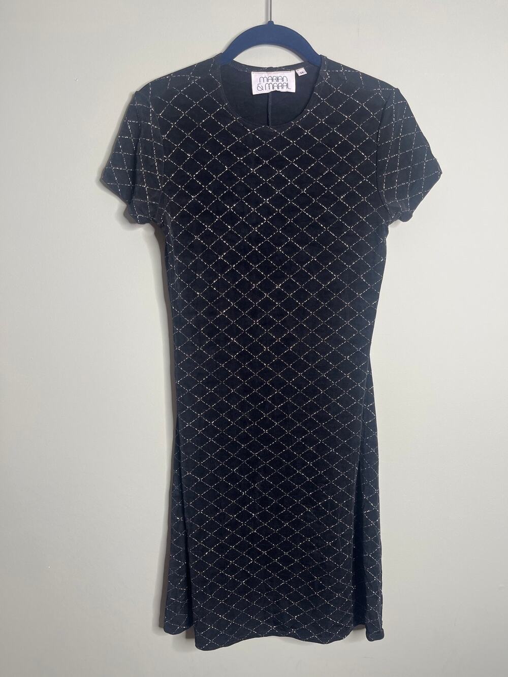 Marian & Maral Black Velvet Dress with Silver Design Size Medium
